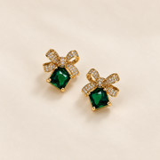 Emerald Green Bow Earrings | Premium Demi-Fine Anti-Tarnish Gold Earrings