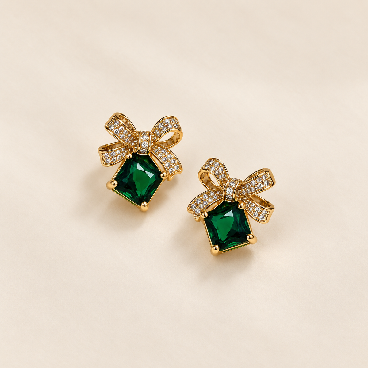 Emerald Green Bow Earrings | Premium Demi-Fine Anti-Tarnish Gold Earrings