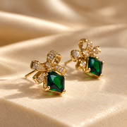 Emerald Green Bow Earrings | Premium Demi-Fine Anti-Tarnish Gold Earrings