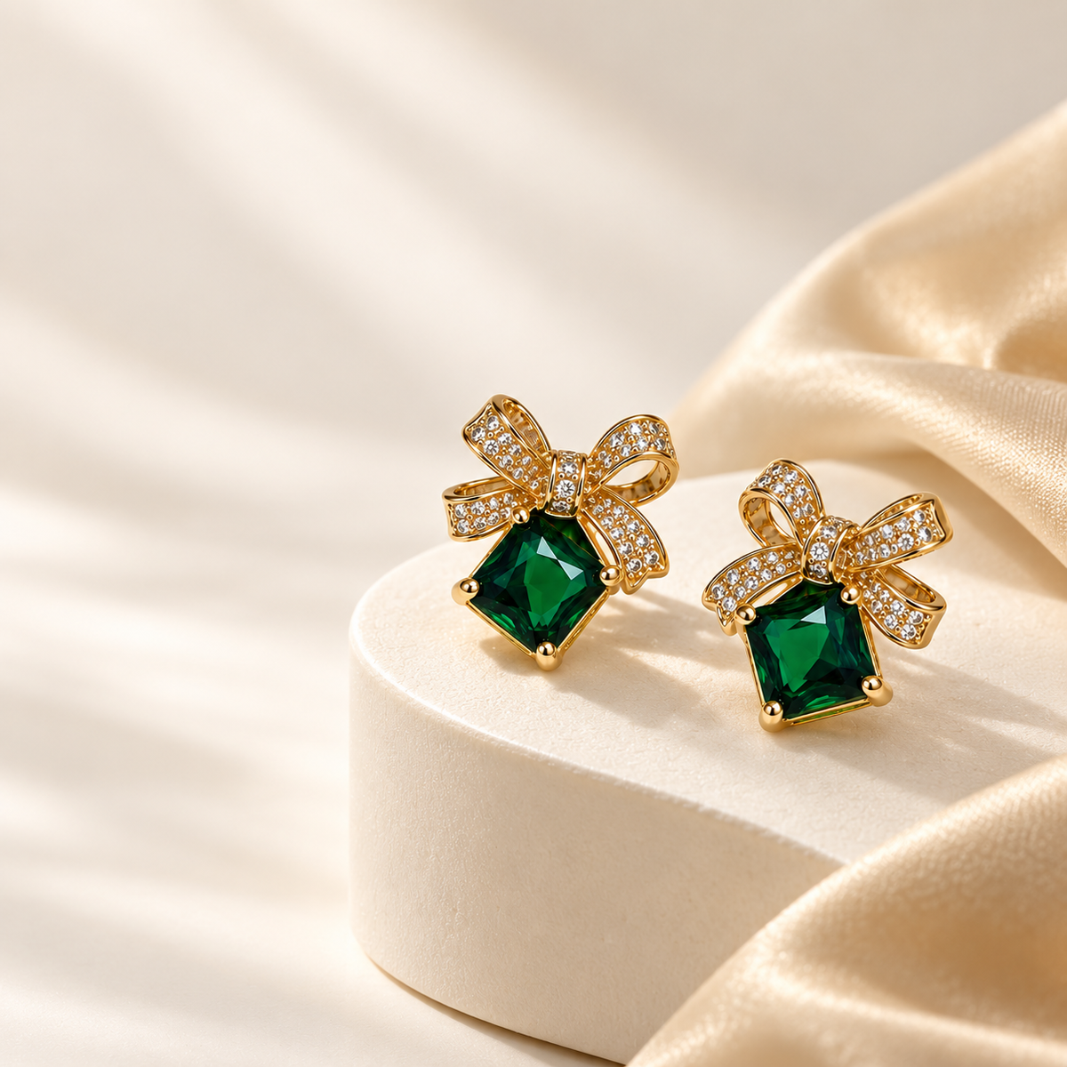 Emerald Green Bow Earrings | Premium Demi-Fine Anti-Tarnish Gold Earrings