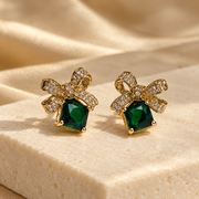 Emerald Green Bow Earrings | Premium Demi-Fine Anti-Tarnish Gold Earrings